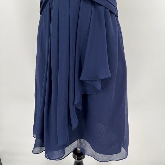 David’s Bridal Marine Navy Blue Dress 10 Strapless Crepe Chiffon Ruched Cascade - Picture 5 of 12